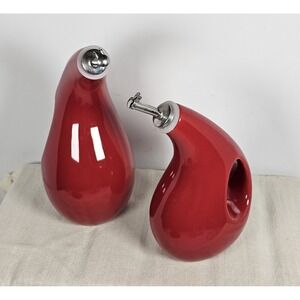 Rachael Ray Red Glazed Ceramic EVOO Vinegar Dispensing Bottles NWOB